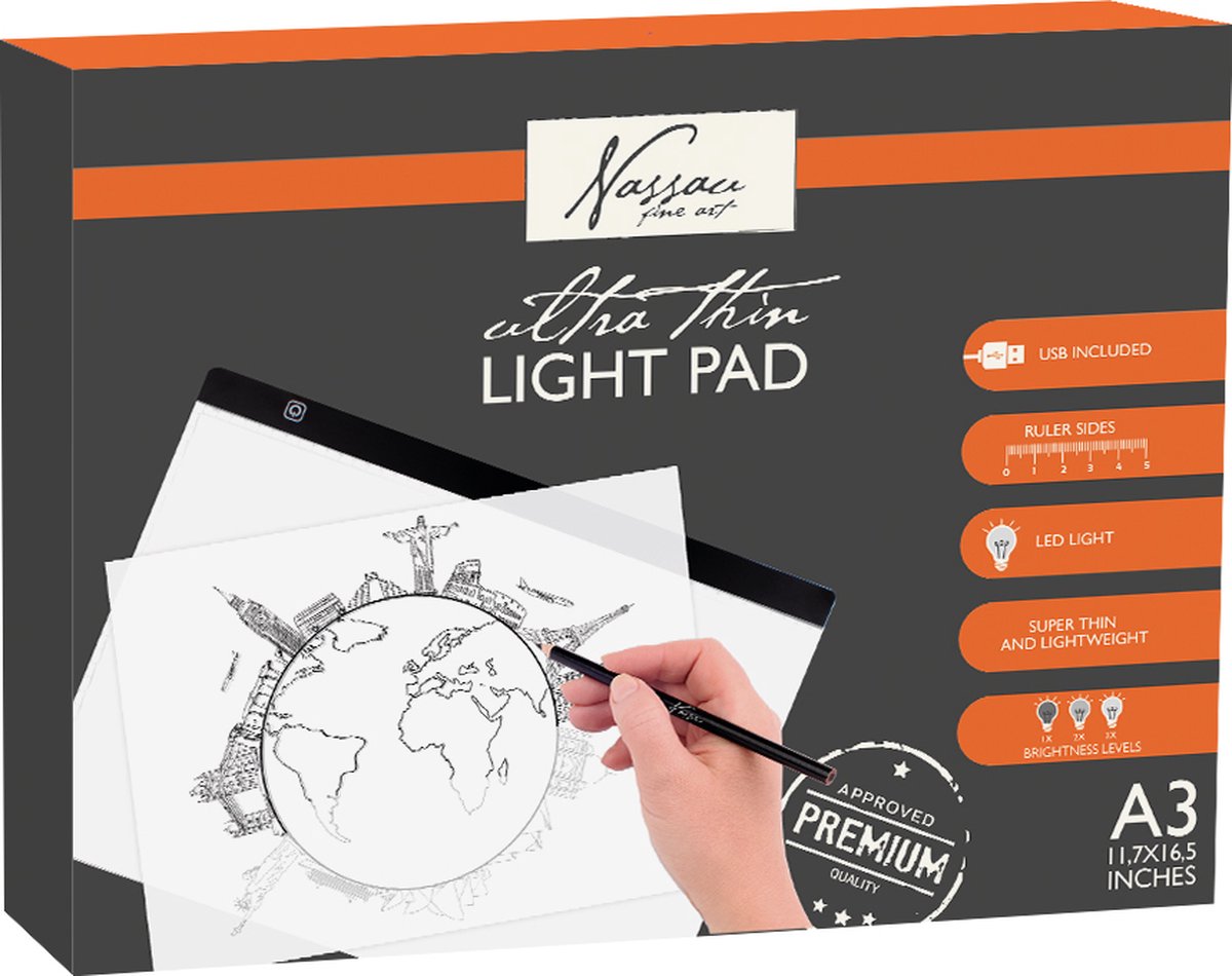 Nassau Fine Art Lichtbak A3 | Lightpad | LED 3 Standen | Creatief voor kinderen en volwassenen