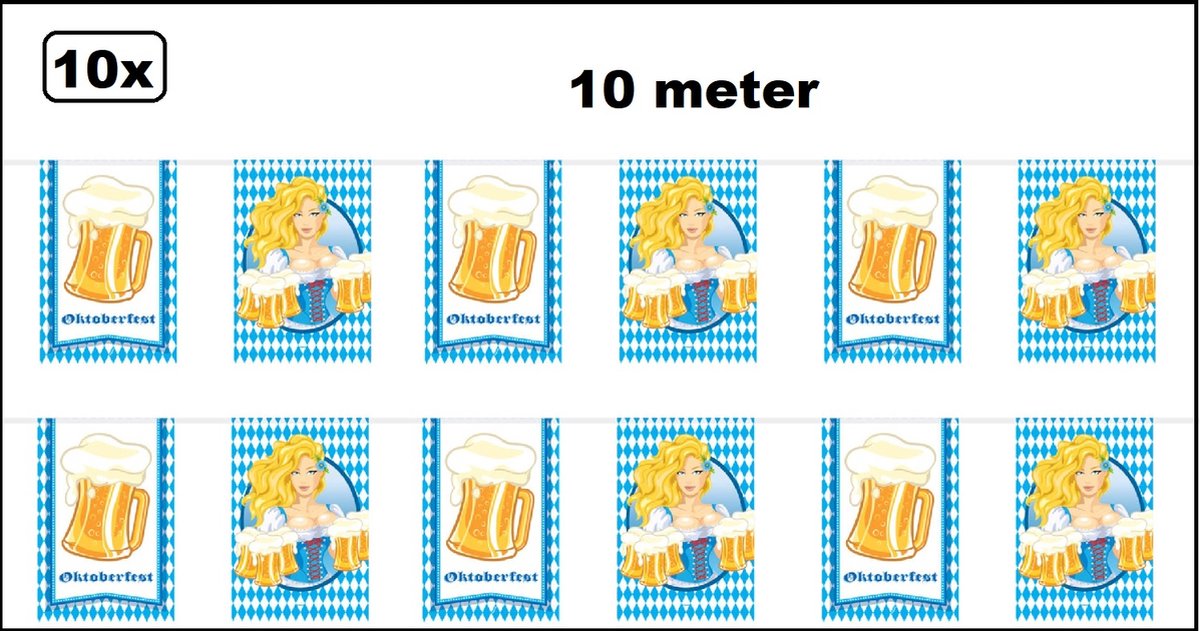 10x Vlaggenlijn Oktoberfest beer 10 meter - Vlaglijn Apres ski festival thema feest Oktoberfeest party