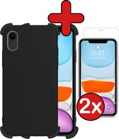 Hoes voor iPhone XR Hoesje Zwart Siliconen Shockproof Case Met 2x Screenprotector - Hoes voor iPhone XR Hoes Shock Proof Cover Met 2x Screenprotector - Zwart