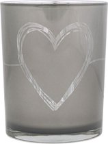 Waxinelichthouder glas hart grijs medium 12cm