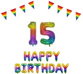 15 jaar Verjaardag Versiering Pakket Regenboog