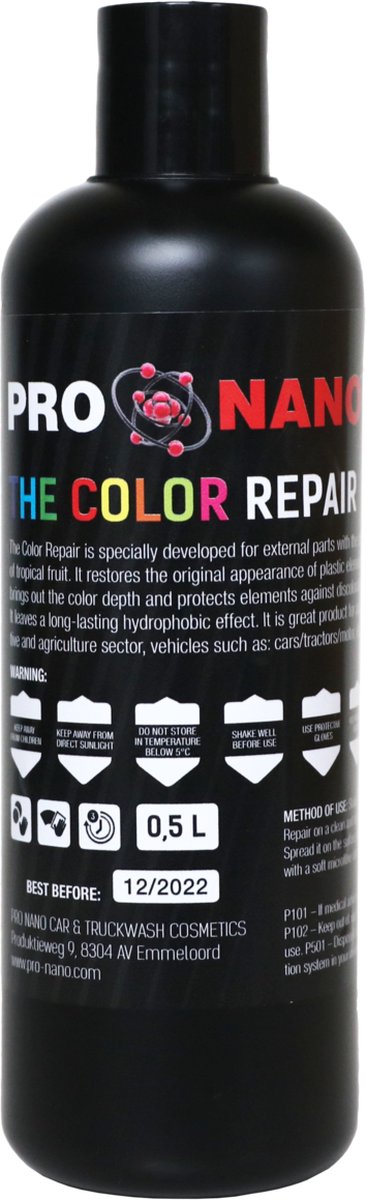 ProNano | Pro Nano The Color Repair | Nano Technologie | Plastic Color repair is special ontwikkeld voor externe kunststoffen met de geur van tropisch fruit. Het herstelt de oorspronkelijke uiterlijk van plastic elementen