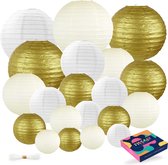 Fissaly 20 Stuks Lampionnen Set Versiering Goud, Beige & Wit – Feest Decoratie – Bruiloft, Trouwen & Verjaardag - Papier