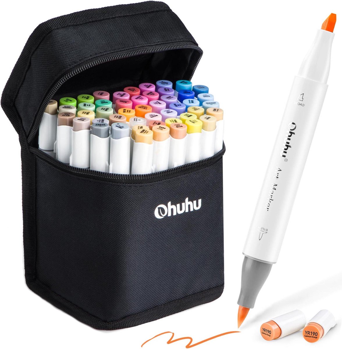 Ohuhu - Alcohol based Art markers Brush & chisel - Mid-tone set van 48 + Blender + etui