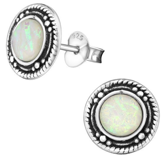 Joy|S - Zilveren Bali oorbellen - wit - 9 mm - white opal