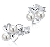 Joy|S - Zilveren hartjes oorbellen met parels  - 6.5 x 7 mm - 2 hartjes 2 pareltjes