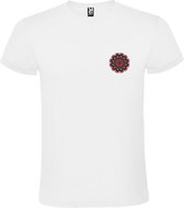 Wit T-shirt met Kleine Mandala in Groen en Donker en Roze kleuren size XL