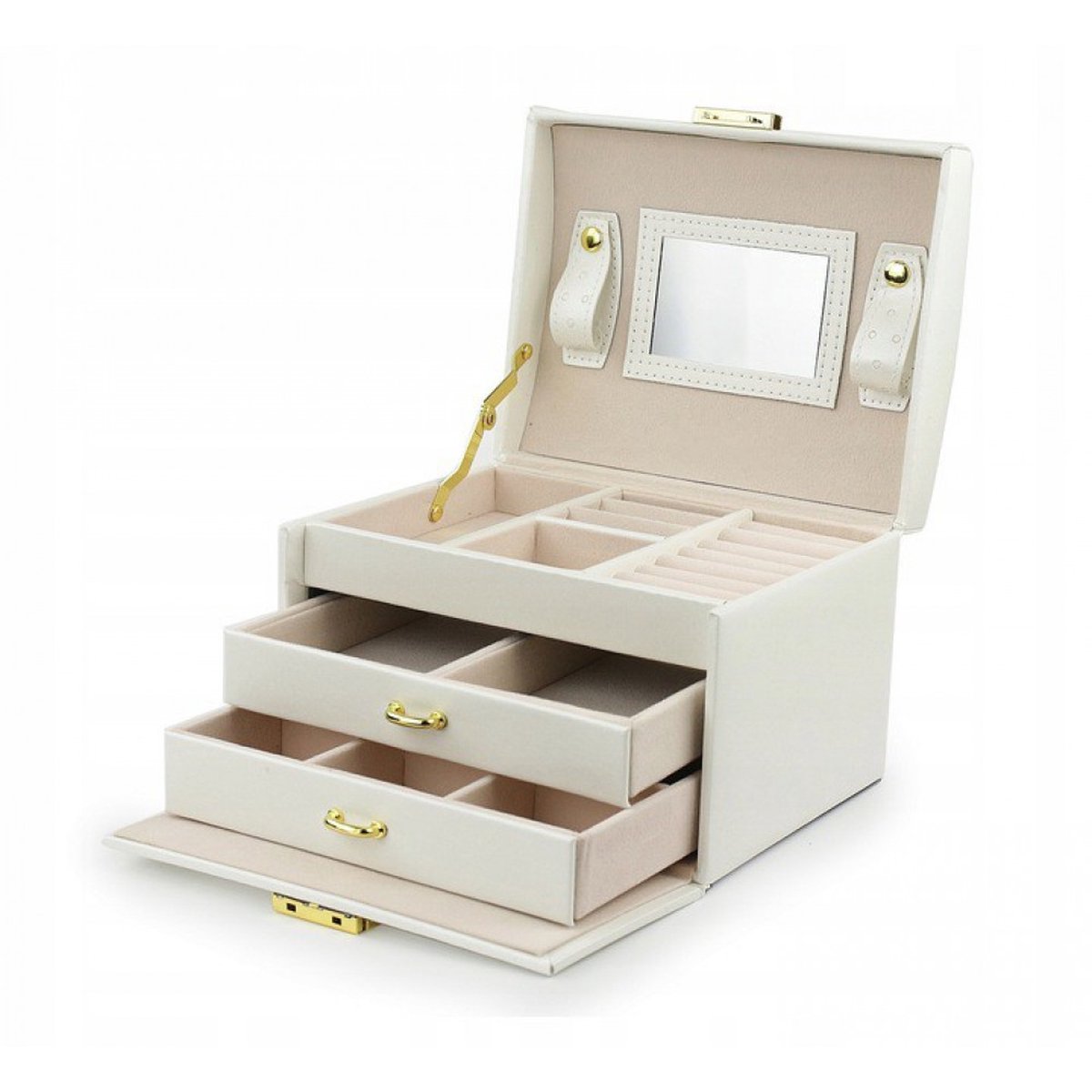 Sieradendoos - Juwelen doos voor sieraden (ring, ketting, oorbellen, horloge) – Dames bijouterie doos - Crèmebeige.