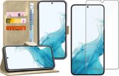Hoesje geschikt voor Samsung Galaxy S22 - Book Case Leer Wallet Cover Portemonnee Pasjeshouder Hoes Goud - Tempered Glass Screenprotector