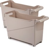 Set van 2x stuks kunststof trolleys licht bruin op wieltjes L45 x B17 x H29 cm - Voorraad/opberg boxen/bakken