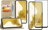 Hoesje geschikt voor Samsung Galaxy S22 Plus - Book Case Leer Wallet Cover Portemonnee Pasjeshouder Hoes Goud - Full Tempered Glass Screenprotector