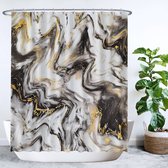 Ulticool Douchegordijn - Marmer Kunst Marble - 180 x 200 cm - met 12 Ringen Wit - semi Transparant - anti Schimmel - Zwart Goud Wit