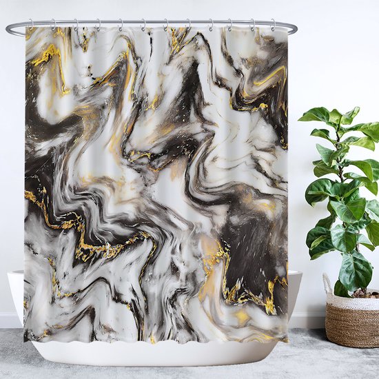Ulticool Douchegordijn Marmer Kunst Marble 180 x 200 cm met 12