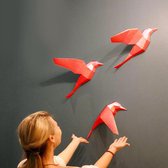 3D Papercraft Kit Vogeltjes – Compleet knutselpakket met snijmat, liniaal, vouwbeen, mesje – set van 3 – Rood