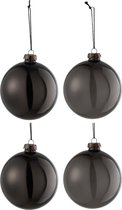 J-Line Doos Van 4 Kerstballen 2+2 Effen Transparant Zwart Medium
