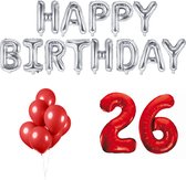 26 jaar Verjaardag Versiering Ballon Pakket Rood & Zilver