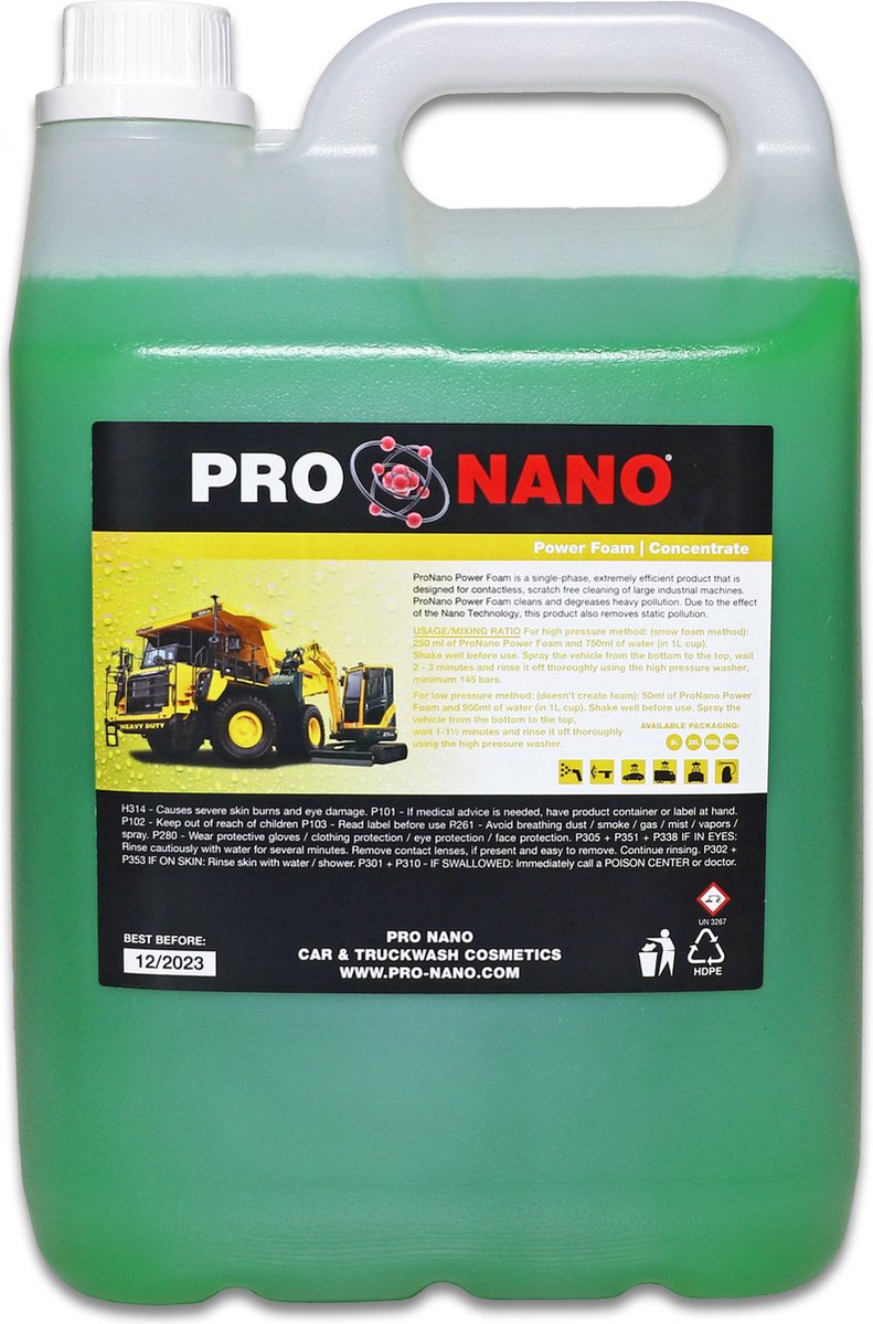 ProNano | Pro Nano Power Foam 5L | Concentraat | CONTACTLOOS WASSEN! | Snow Foam | NANO TECHNOLOGIE | krasvrije reiniging van grote industriële machines. ProNano Power Foam reinigt en ontvet zware vervuiling.