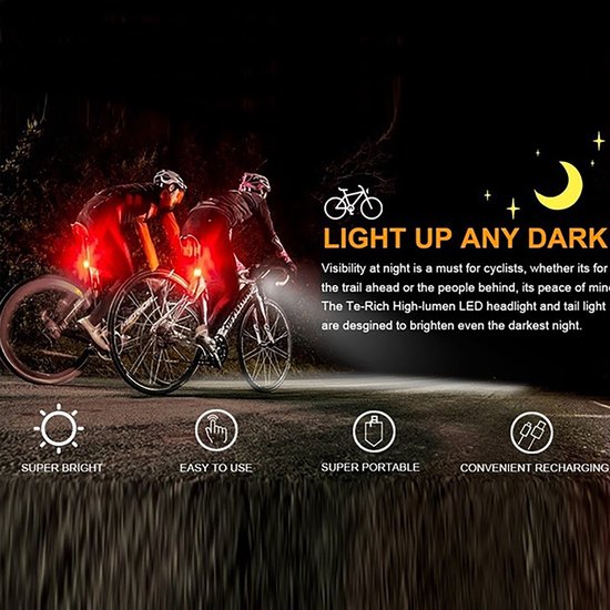 Vardaan fietslamp - Fiets koplamp - fiets achterlamp - Oplaadbare fietslamp - LED Fietsverlichting USB oplaadbaar - 4 modes - Waterbestendig - Fietslicht - Fietslampjes — afbeelding 5