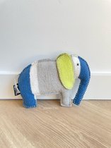 Popjes & Zo - olifant knuffel blauw grijs wit lime - vintage wollen deken
