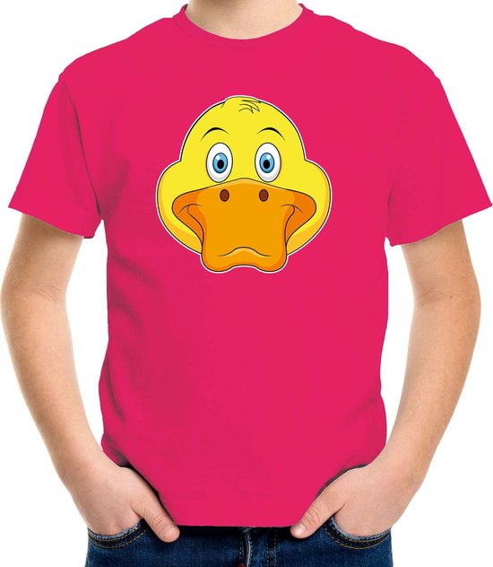 Cartoon eend t-shirt roze voor jongens en meisjes - Kinderkleding / dieren t-shirts kinderen 158/164