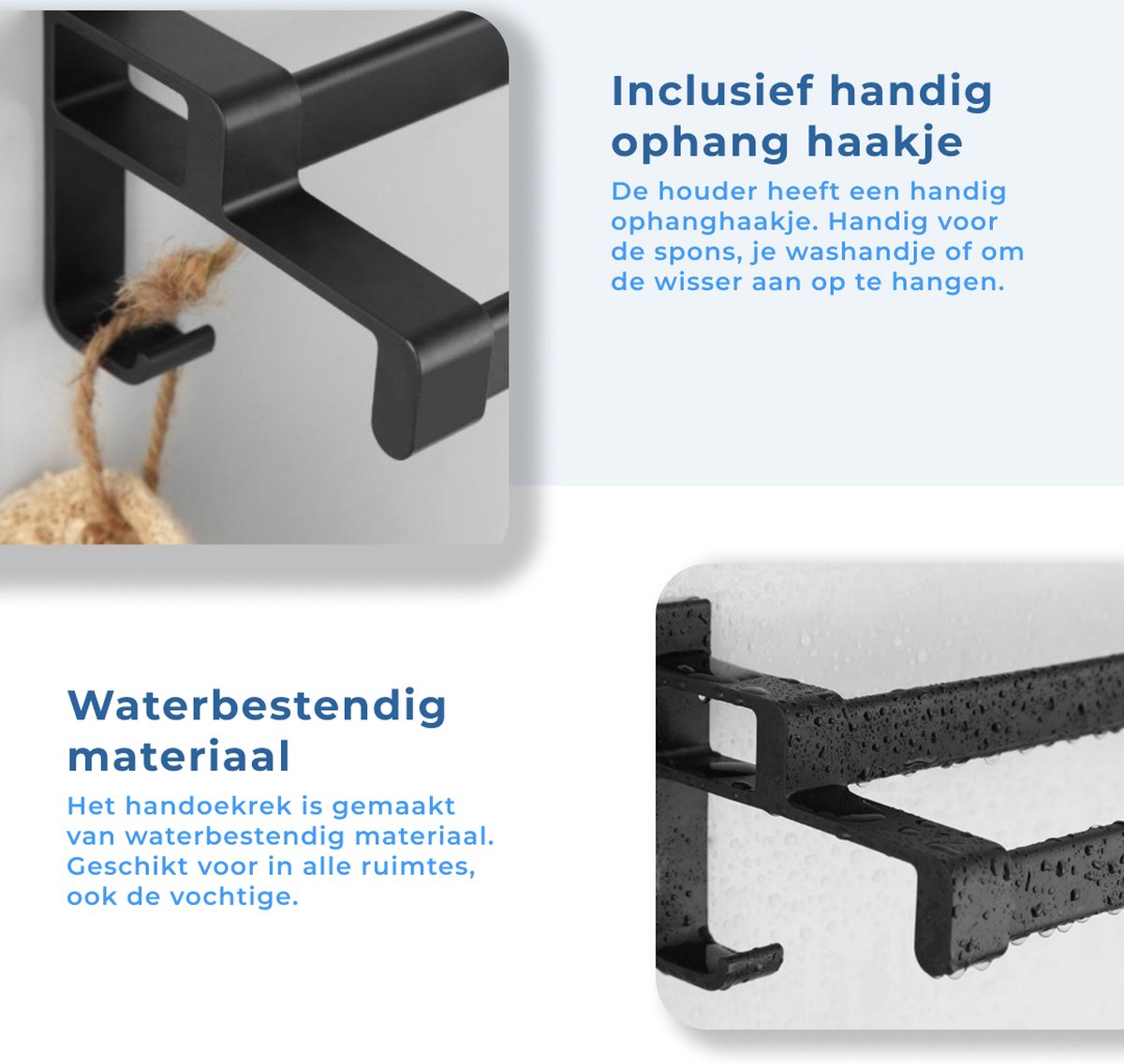 Handdoekrek Voor In De Badkamer, Handdoekhouder Voor In De Keuken Meerlaags Wandhanddoekrek Zwart Met Haken Aluminium Handdoekhouder 50 Cm Zwart 1 Laag