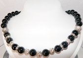 Hetty'S - Chic Collier -Zwarte Onyx kralen -Zilveren kralen - zilver slot