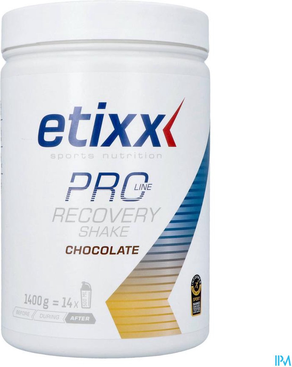 Goedkoopste Etixx Pro Line Recovery Shake - Sports Nutrition - Hersteldrank - 1400 gram - Chocolade - Koolhydraten - Weiproteïne-isolaat - Leucine