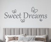 Stickerheld - Muursticker Sweet dreams - Slaapkamer - Droom zacht - Lekker slapen - Engelse Teksten - Mat Donkergrijs - 55x148cm