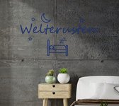 Stickerheld - Muursticker Slaap lekker met bed - Slaapkamer - Droom zacht - Sterren en maan - Nederlandse Teksten - Mat Donkerblauw - 55x100.3cm