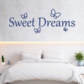 Stickerheld - Muursticker Sweet dreams - Slaapkamer - Droom zacht - Lekker slapen - Engelse Teksten - Mat Donkerblauw - 55x148cm