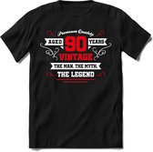 90 Jaar Legend - Feest kado T-Shirt Heren / Dames - Wit / Rood - Perfect Verjaardag Cadeau Shirt - grappige Spreuken, Zinnen en Teksten. Maat S