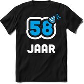58 Jaar Feest kado T-Shirt Heren / Dames - Perfect Verjaardag Cadeau Shirt - Wit / Blauw - Maat L