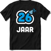 26 Jaar Feest kado T-Shirt Heren / Dames - Perfect Verjaardag Cadeau Shirt - Wit / Blauw - Maat XL