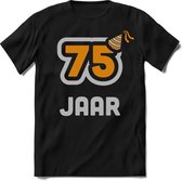 75 Jaar Feest kado T-Shirt Heren / Dames - Perfect Verjaardag Cadeau Shirt - Goud / Zilver - Maat M