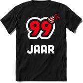 99 Jaar Feest kado T-Shirt Heren / Dames - Perfect Verjaardag Cadeau Shirt - Wit / Rood - Maat XL