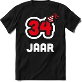 34 Jaar Feest kado T-Shirt Heren / Dames - Perfect Verjaardag Cadeau Shirt - Wit / Rood - Maat XXL