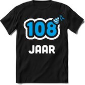 108 Jaar Feest kado T-Shirt Heren / Dames - Perfect Verjaardag Cadeau Shirt - Wit / Blauw - Maat XL
