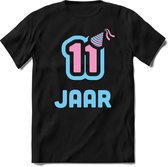 11 Jaar Feest kado T-Shirt Heren / Dames - Perfect Verjaardag Cadeau Shirt - Licht Blauw / Licht Roze - Maat 3XL