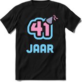 41 Jaar Feest kado T-Shirt Heren / Dames - Perfect Verjaardag Cadeau Shirt - Licht Blauw / Licht Roze - Maat S