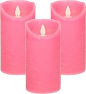 3x Fuchsia roze LED kaarsen / stompkaarsen 15 cm - Luxe kaarsen op batterijen met bewegende vlam