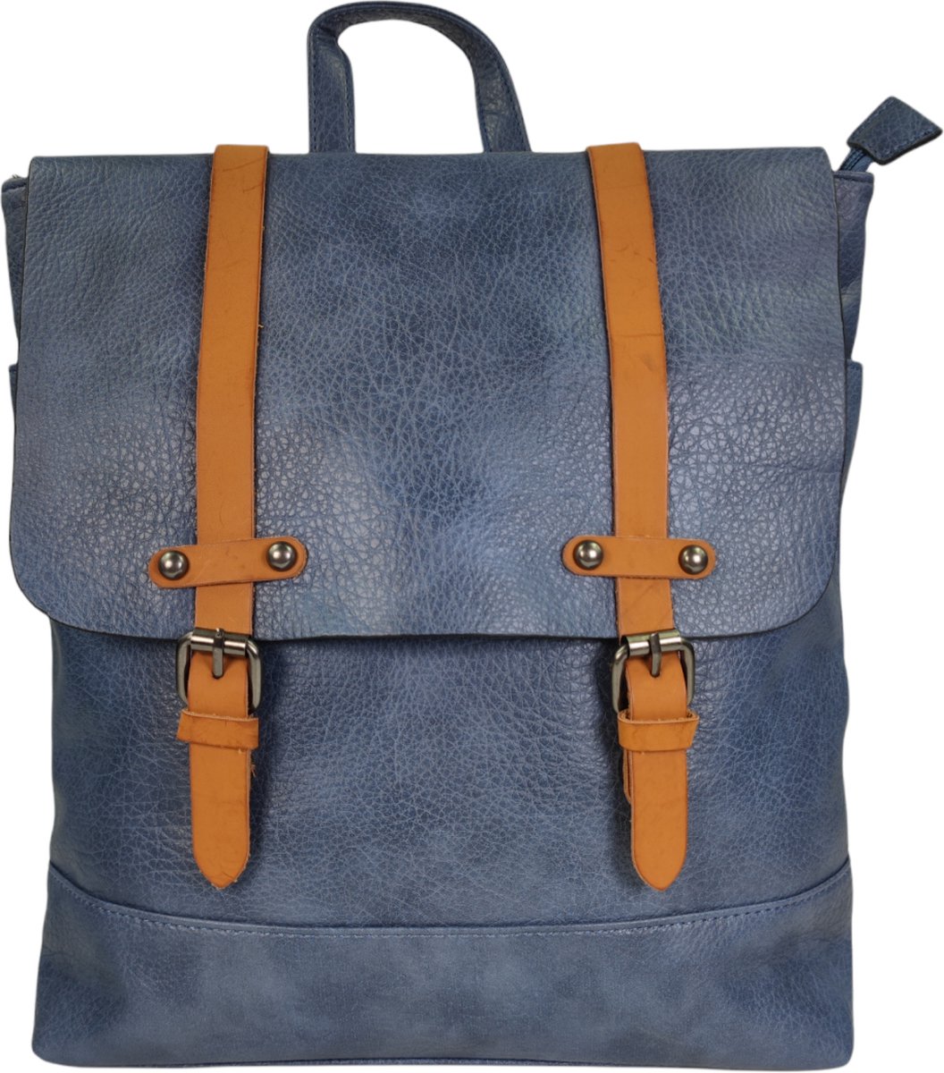 Flora&Co - Paris - Trendy rugzak met flap - magneetsluiting - instelbare riemen - jeans blauw