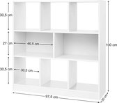 A.T. Shop  Boekenkast, met open vakken, voor woonkamer, werkkamer, kinderkamer, kantoor, als ruimteverdeler, 97,5 x 30 x 100 cm, wit