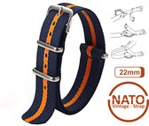 22mm Nato Strap Blauw met Oranje streep - Vintage James Bond - Nato Strap collectie - Mannen - Horlogebanden - Blue Orange - 22 mm bandbreedte voor oa. Seiko Rolex Omega Casio en Citizen