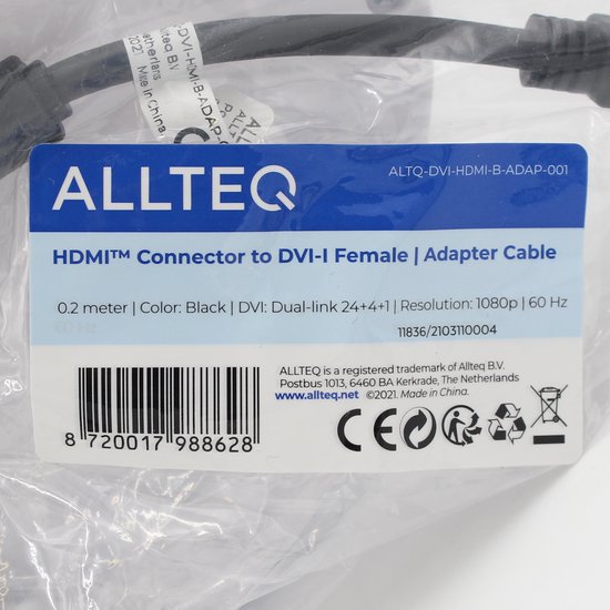 HDMI naar DVI verloopstekker - Zwart - Allteq - Allteq