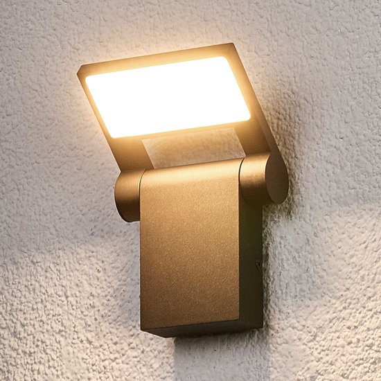 Lucande - LED wandlamp buiten - 1licht - aluminium, kunststof - H: 20.2 cm - grafietgrijs, wit - Inclusief lichtbron