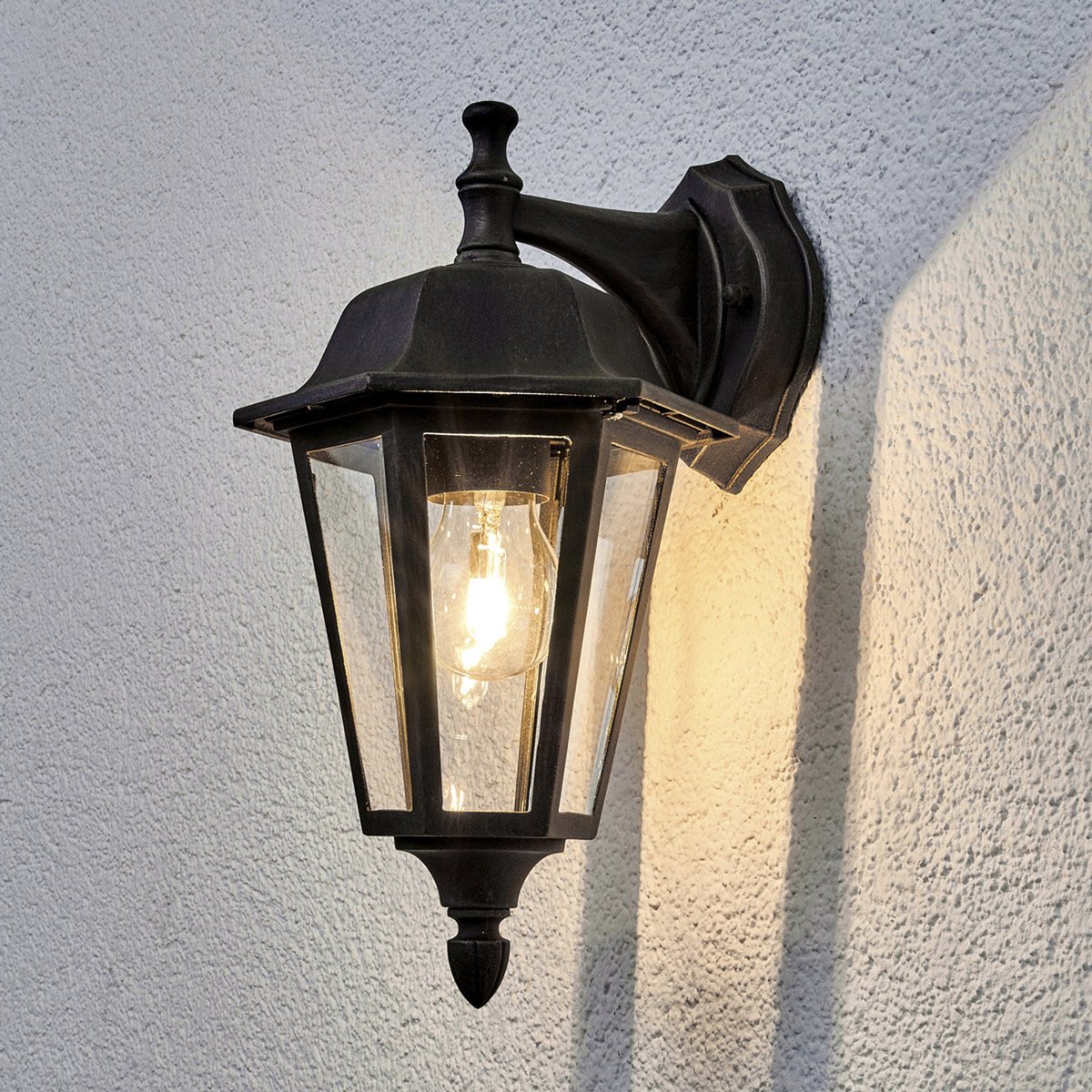 Lindby - Wandlamp buiten - 1licht - aluminium, glas - H: 31.3 cm - E27 - zwart-roest, helder