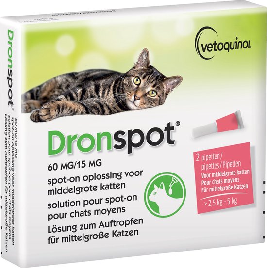 Dronspot Ontwormingsmiddel - Middelgrote Katten (2,5 kg - 5 kg) - 2 Pipetten