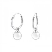 Zilveren oorbellen | Oorringen met hanger | Zilveren oorringen met hanger, parel