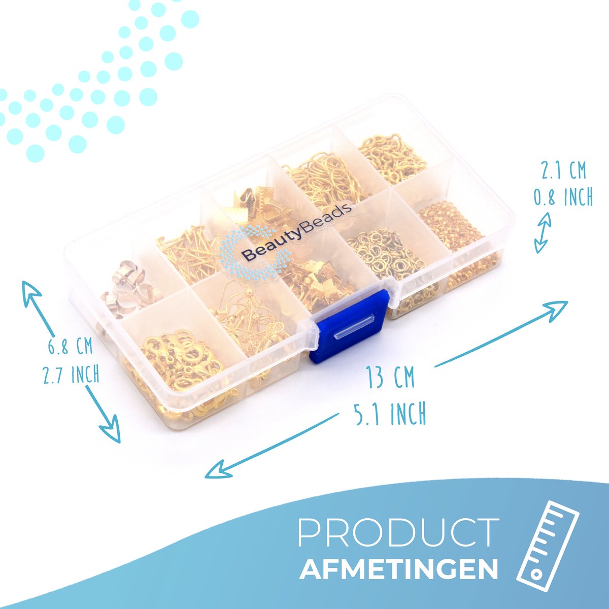 Opbergdoosje met +500 Gouden Onderdelen – Sieraden Maken met 10 Verschillende Types Juwelen Onderdelen – Armbanden/Halskettingen/Oorbellen/Enkelbandjes en Meer – BB201 Goud — afbeelding 3