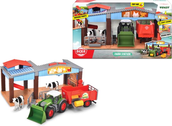 Foto: Dickie toys boerderij tractor met trailer 30cm speelgoedboerderij